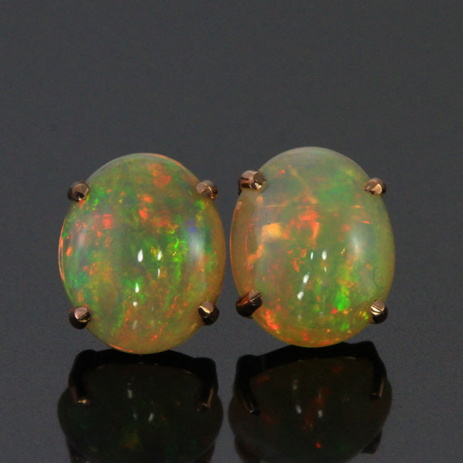 14K Rose Gold Oval Cabochon Opal Stud Earrings