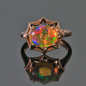 14K Rose Gold Oval Cabochon Welo Opal Ring