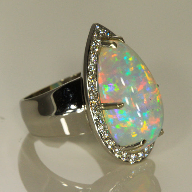 14K White Gold Opal and Diamond Ring