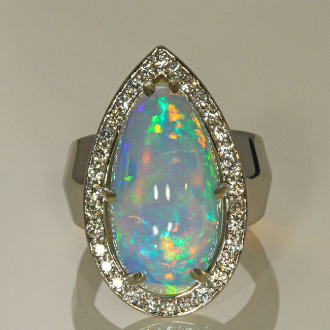 14K White Gold Opal and Diamond Ring