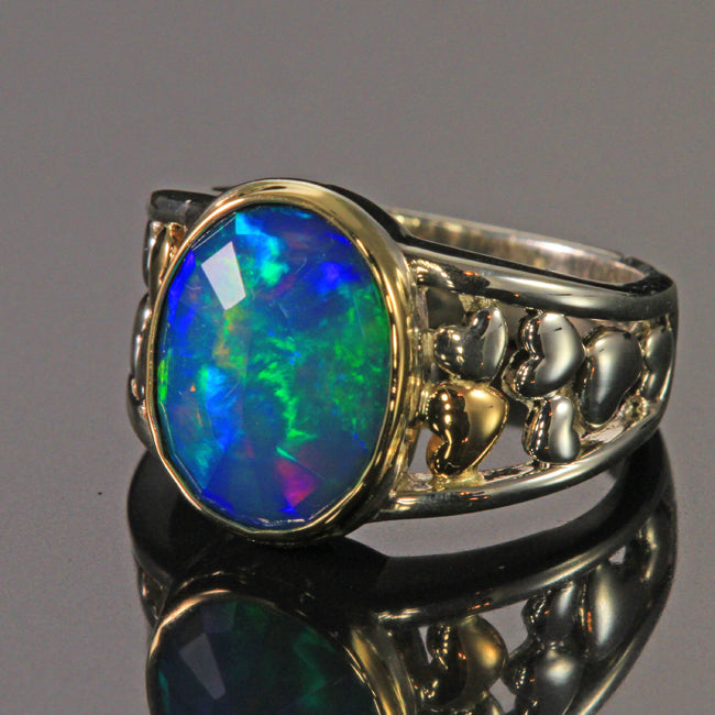 Sterling Silver &amp; 14K Yellow Gold Oval Welo Opal Ring