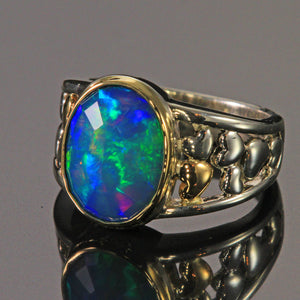 Sterling Silver & 14K Yellow Gold Oval Welo Opal Ring