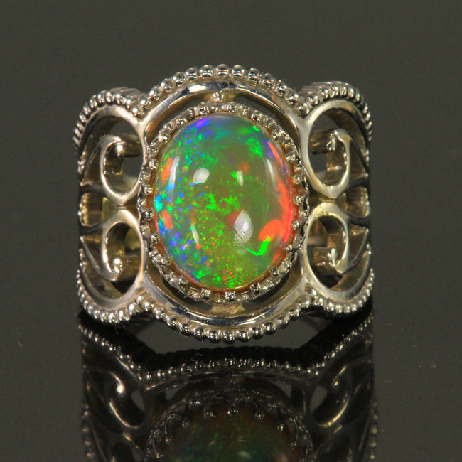 14K White Gold Oval Cabochon Ring