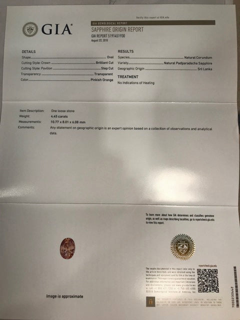 On Hold for April.  Padparadscha Sapphire RIng  Platinum and 18K Rose Gold