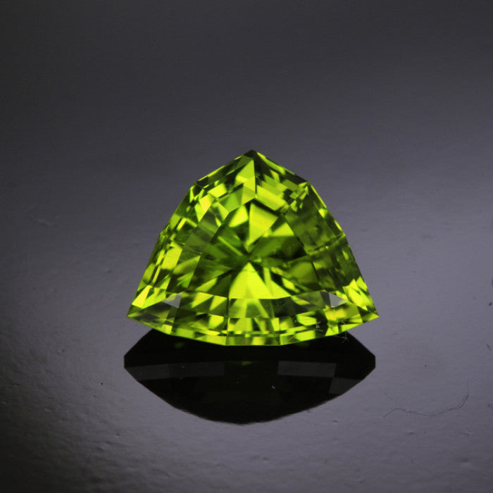Green Triangular Shield Cut Peridot Gemstone 7.23 Carats