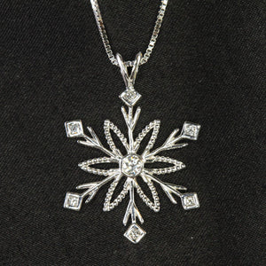 14K White Gold Diamond Snowflake Pendant